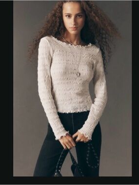 MAEVE TEXTURED LONG-SLEEVE TOP IVORY MEDIUM NWT